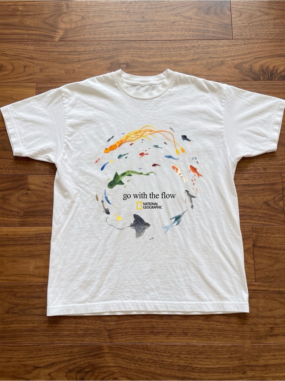 National Geographic Go With The Flow Watercolor Ocean Life White T-Shirt